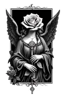 rose, rosary, grandma, angel wings tattoo design idea
