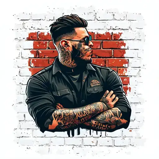 brick wall with gang tattoo design featuring tattoo design idea