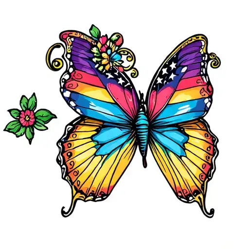 butterfly with trans pride warrior fights tattoo design idea