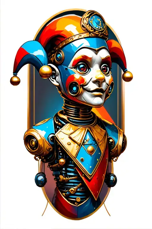 Masonic robot court jester baby steampunk tattoo design idea