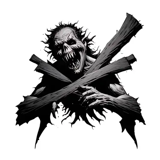 scary monster with cross wrapped tattoo design idea