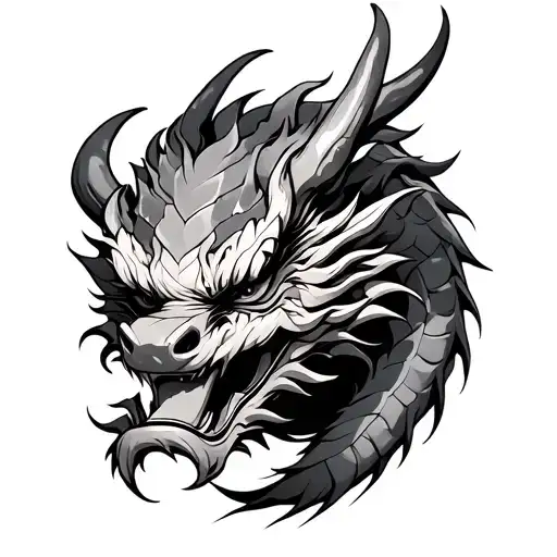 Japanese Dragon And Oni Mask tattoo design idea