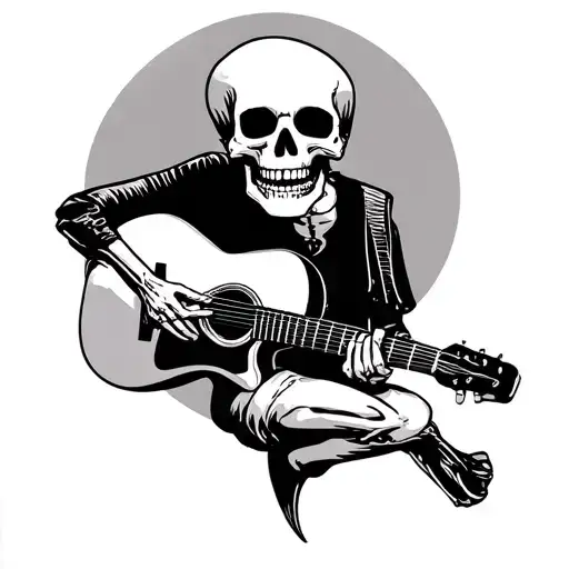 skeleton playing guitar tattoo design idea