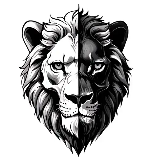 Half Lion Half Skull tattoo design idea