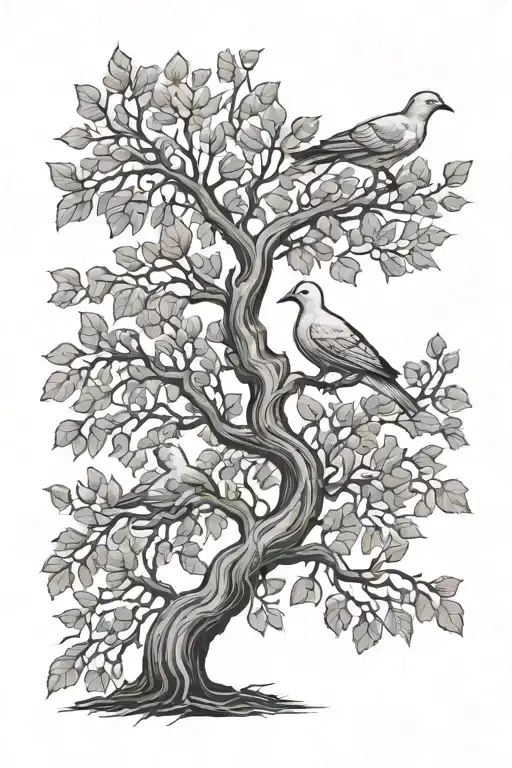 leafless tree with dove perched tattoo design idea