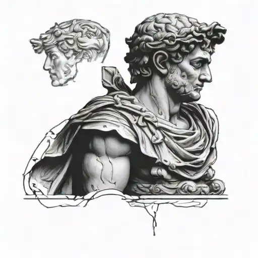 roman statue bust cracked tattoo design idea