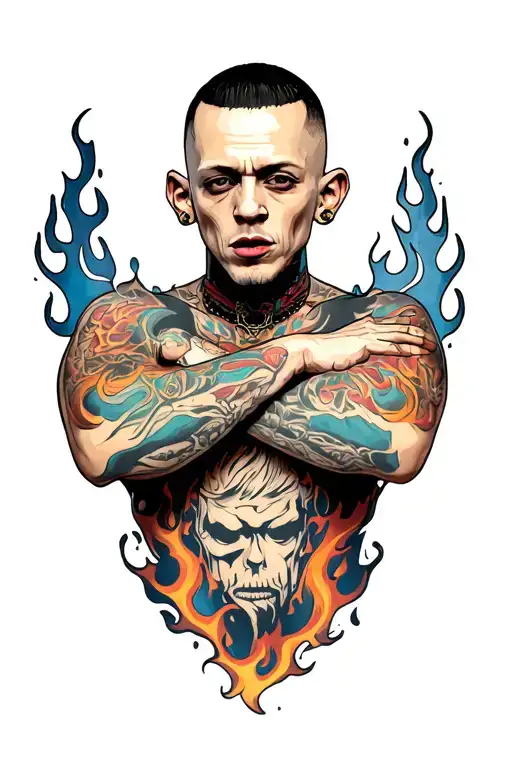 Chester Bennington arm flames tattoo design tattoo design idea