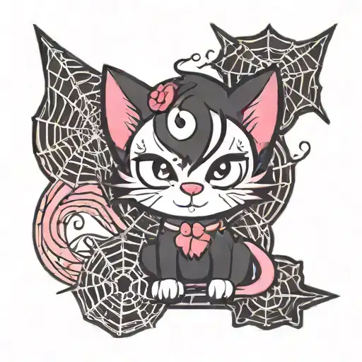 A gothic-themed airforce insignia featuring a kuromi character and spiderwebs tattoo design idea