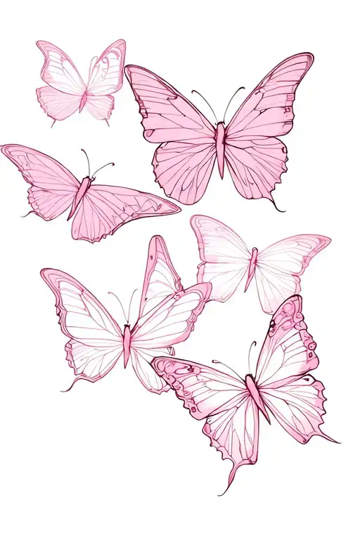 beauty strength and virtue with butterflies pink and white shaded  tattoo design idea
