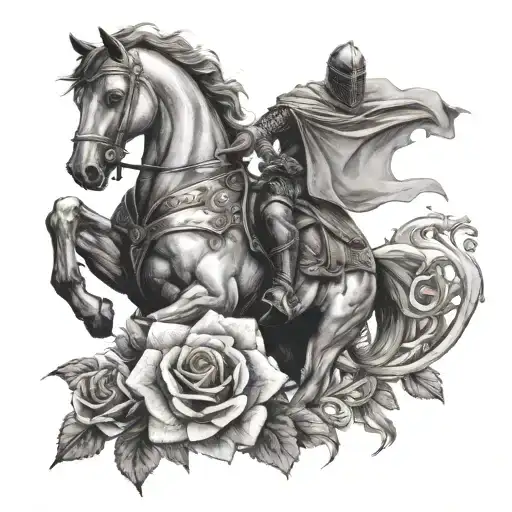 knight with horse and roses   tattoo design idea