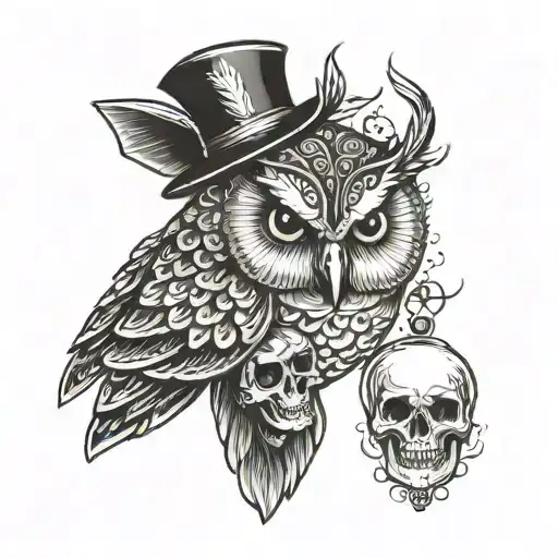 owl, Darwin finch, loon, skull tattoo design idea