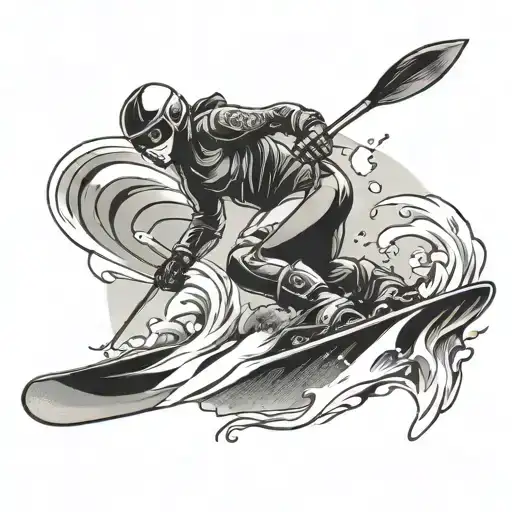 skiing in surf style tattoo design idea