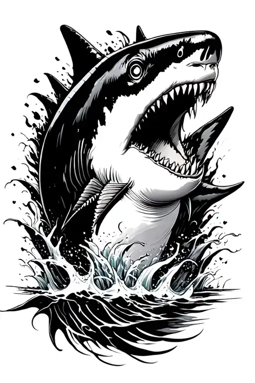 a big shark emerging tattoo design idea