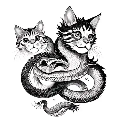 Vietnamese sleeve with zodiac animals of cat,monkey,snake. with a dragon and food dog tattoo design idea