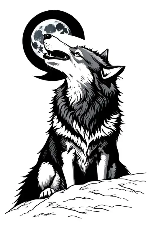wolf howling at the moon tattoo design idea
