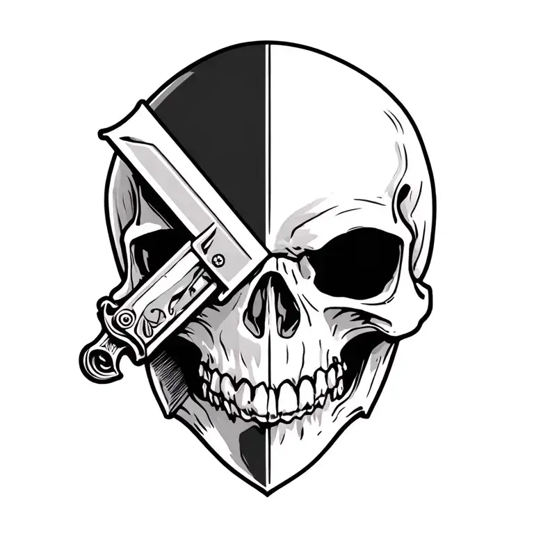 skull and commando dagger tattoo design idea
