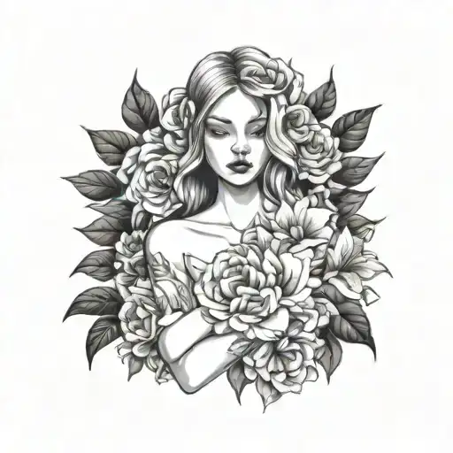 girl naked with flowers and tattoo design idea