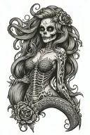 mermaid skeleton tattoo design idea