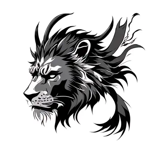 samurai and lion face tattoo design idea
