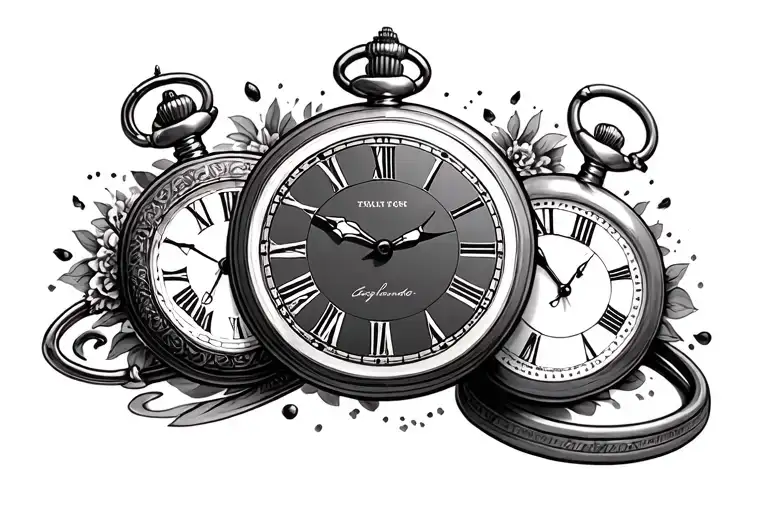 2 pocket watch surrounded tattoo design idea