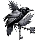 key with crow Feather tattoo design idea