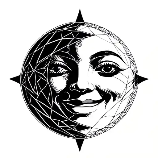 full moon with face that is happy and content tattoo design idea