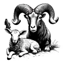 Ram with a gun to its head and a lamb peacefully lying tattoo design idea