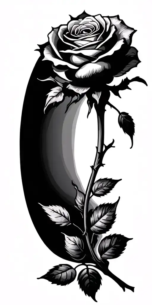 closed small rose with long shaft and not many leaves tattoo design idea