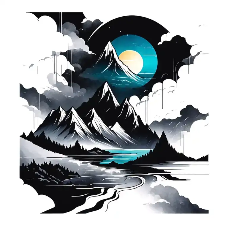 mountains panorama tattoo design idea