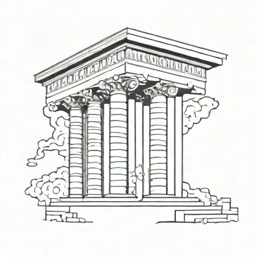 greek column split in half tattoo design idea