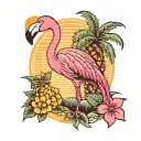 flamingo pineapple sunset reflecting tattoo design idea