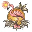 flamingo pineapple sunset reflecting tattoo design idea