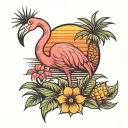 flamingo pineapple sunset reflecting tattoo design idea
