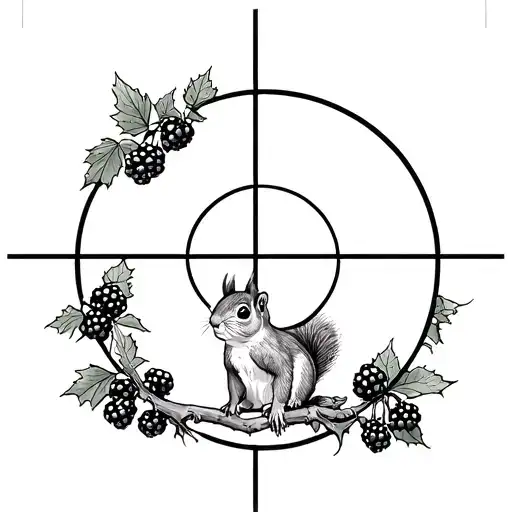 squirrel amongst blackberries with gun crosshairs tattoo design idea