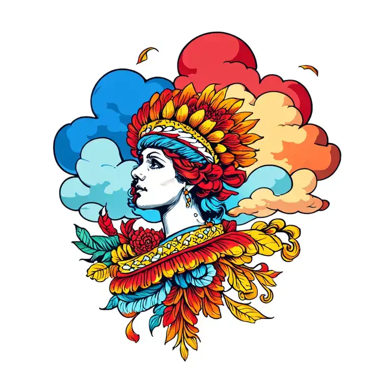 coloured cloud background tattoo design idea