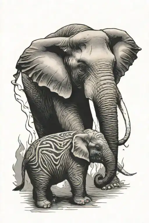 elephant protecting a penguin tattoo design idea
