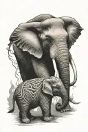 elephant protecting a penguin tattoo design idea