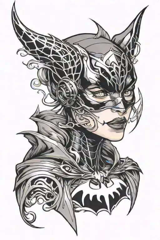 batgirl with marvel venom face morphing tattoo design idea