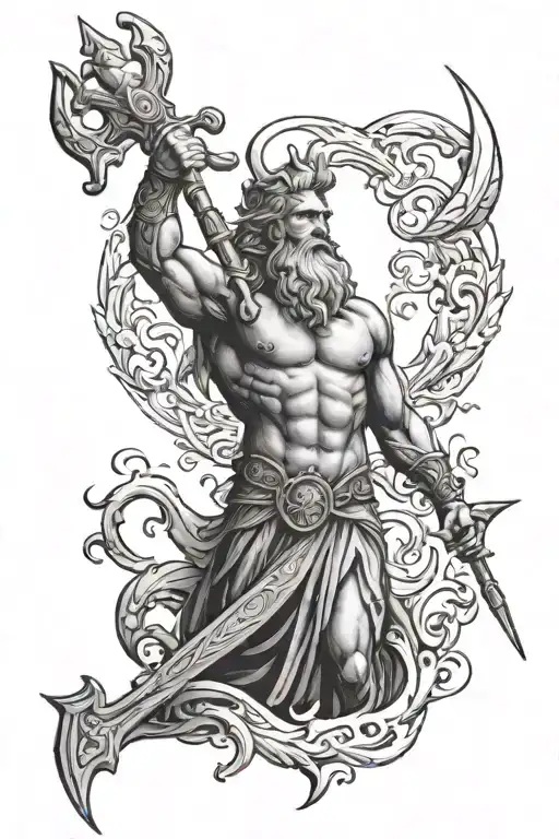 Poseidon holding a trident tattoo design idea