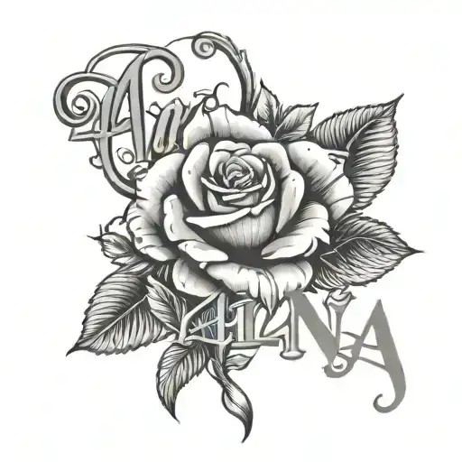 Roses around the name spelled ALANA tattoo design idea