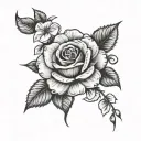 Roses around the name spelled ALANA tattoo design idea
