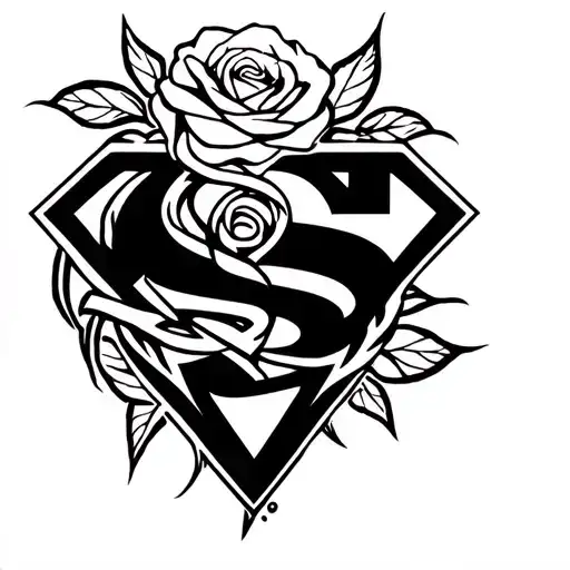 Superman symbol with rose intertwined tattoo design idea