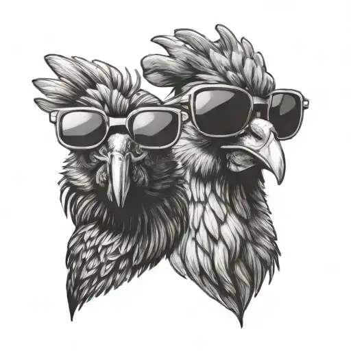 Two chicken wearing sunglasses tattoo design idea