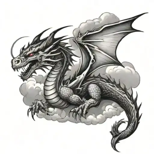 dragon flying under storm clouds tattoo design idea