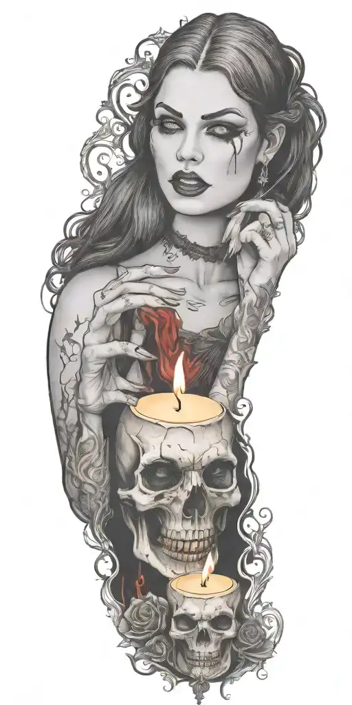 vampire blood women candle burning tattoo design idea