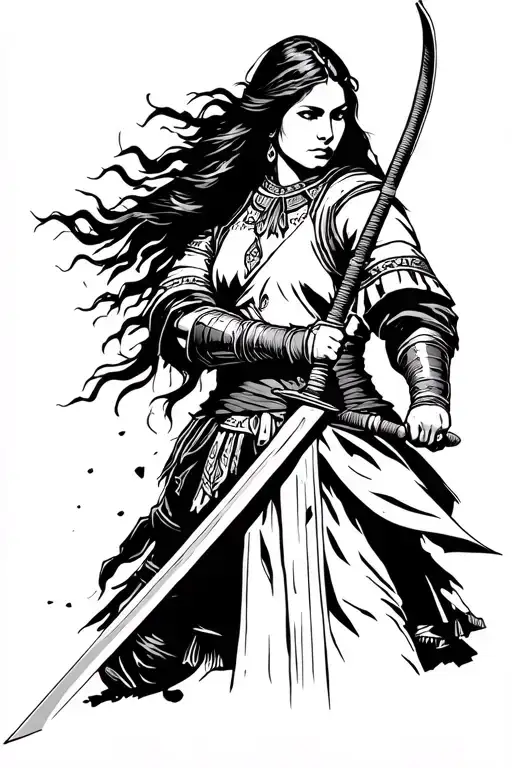 Cossack woman warrior wielding a sword tattoo design idea