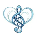 one bass and one treble clef intertwined hearts with DNA double helix as heart tattoo design idea
