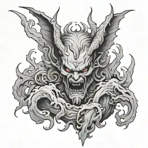 Satan comes from the sky in the darkness in the mist tattoo design idea