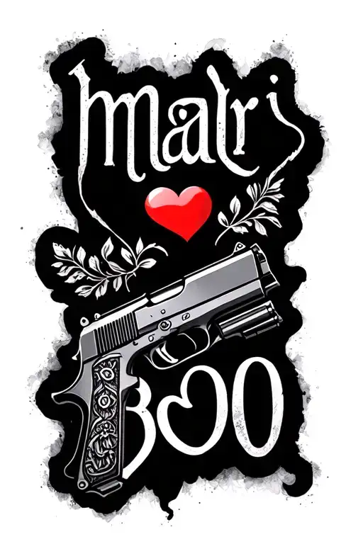 "mari boo" gun and heart tattoo tattoo design idea