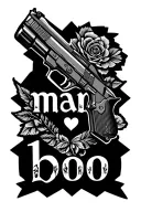 "mari boo" gun and heart tattoo tattoo design idea